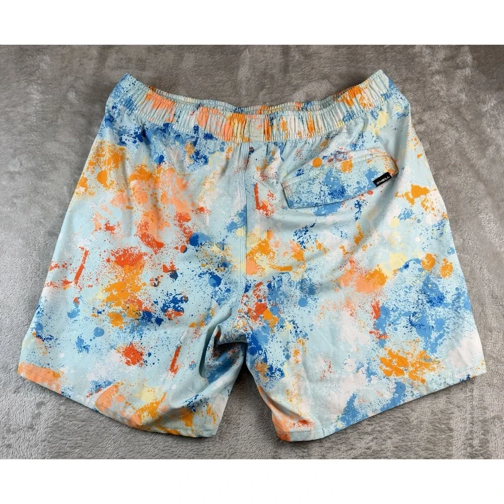 O'Neill Board Shorts Mens Large Blue Orange Print Surf Swim Trunks Pockets